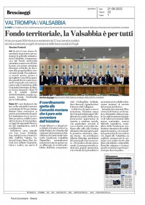 Fondo territoriale, la Valsabbia è per tutti